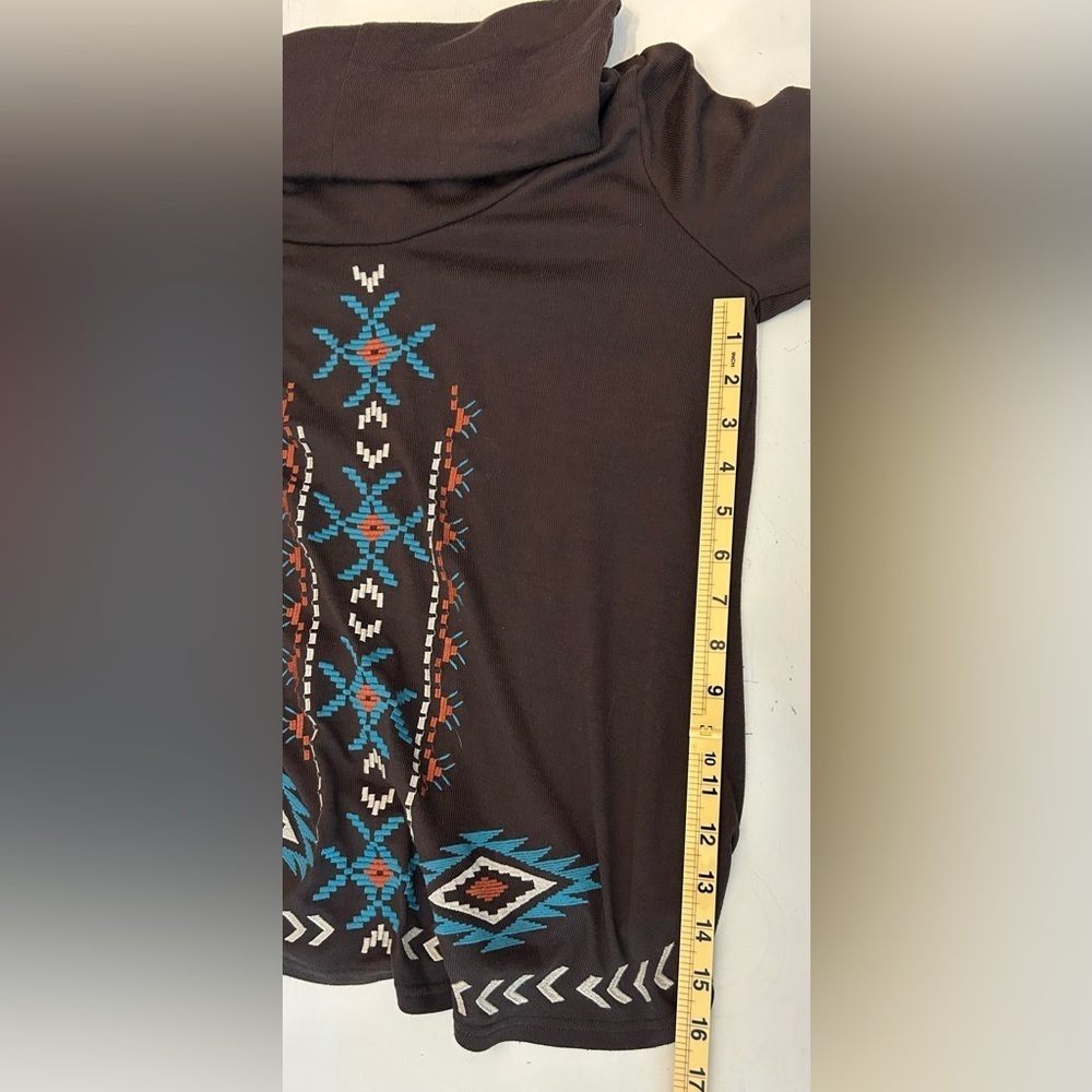 Womens Roper Brown Cowl Neck Tribal Embroidered Western Cowgirl Sweater Sz Sm - Picture 9 of 11